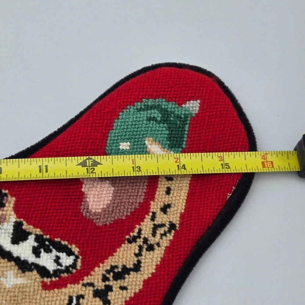 Calico Cat‎ Needlepoint Christmas Stocking Black Velvet Personalized PATCHES 16